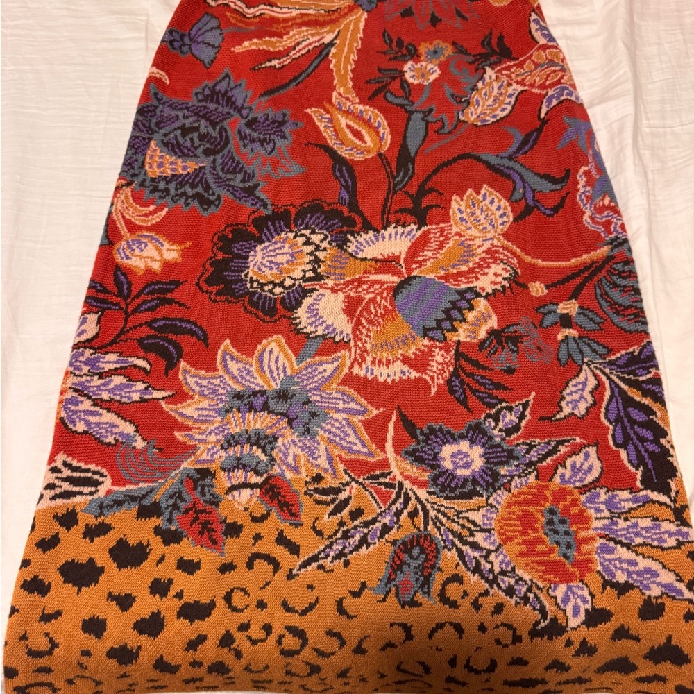 Anthropologie Red Floral A-Line Skirt